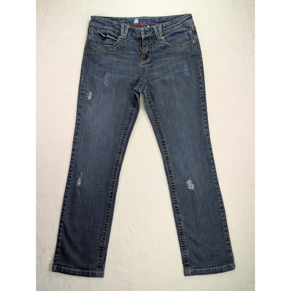 VTG Candie's Y2K Embroidered Distressed Straight Leg Jeans Med Wash Jr Sz 9 - Picture 2 of 16
